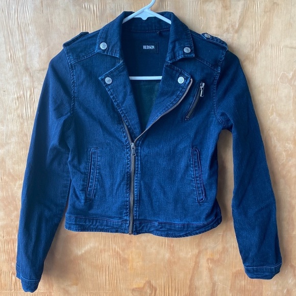 Hudson Youth Large Denim Moto Jacket Blue - Picture 2 of 7